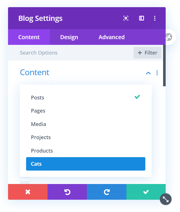 select from any custom post type in the Divi blog module