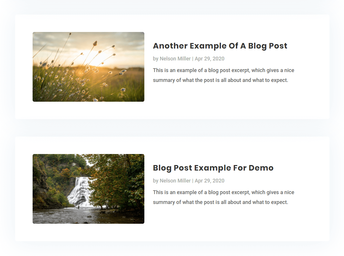 change the Divi blog module to a list layout with the image on left and details on right