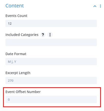 new event offset number in the Divi events Calendar module