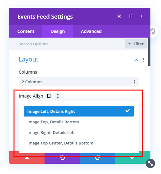All the layout options in the Divi Events Calendar