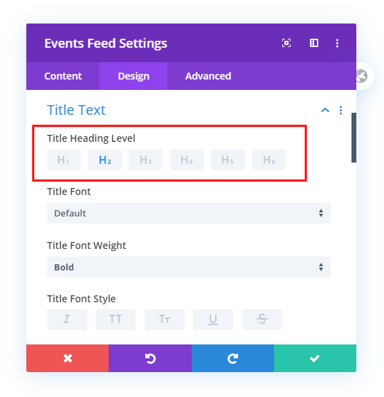 Heading Selection in the Divi Events Calendar Module
