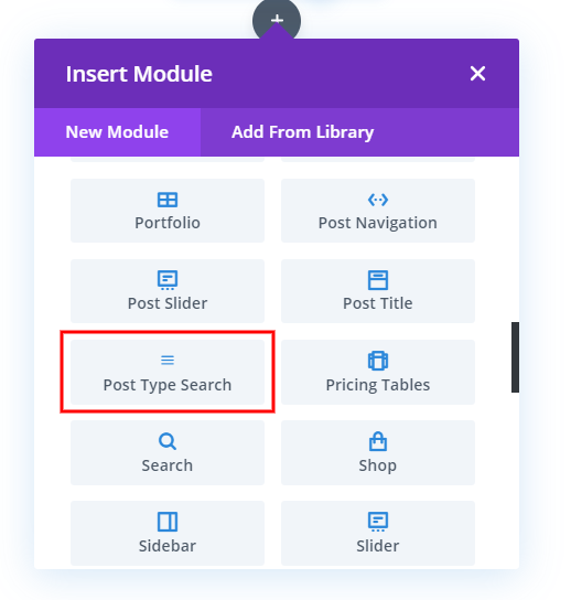 custom post type search module for Divi