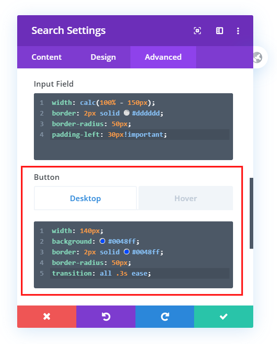 customize and style the Divi search module button with custom css