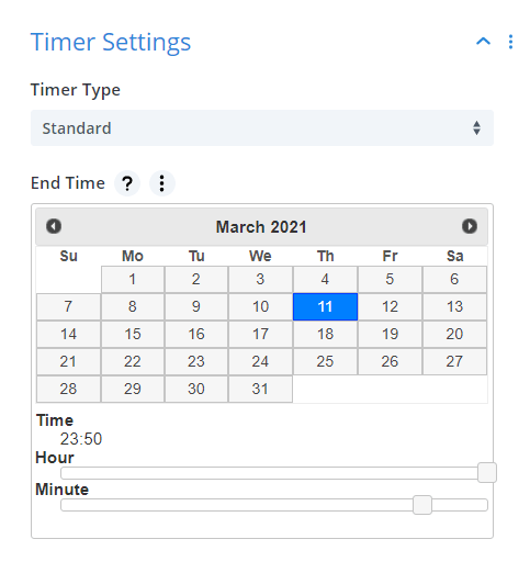 Divi Timer Pro module countdown timer standard settings