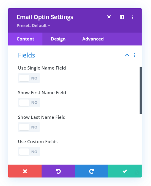 Turn off all the field settings in the Divi Email Option module