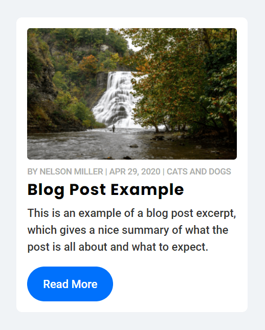 Divi blog post with image meta title excerpt button