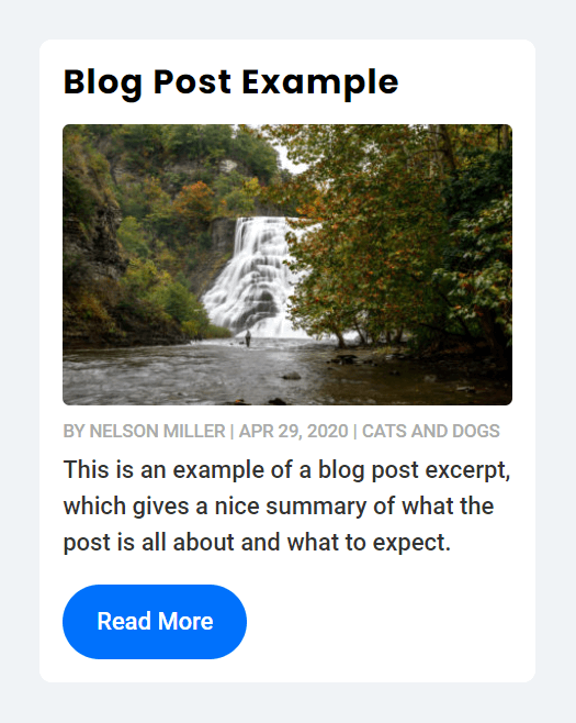 Divi blog post with title image meta excerpt button