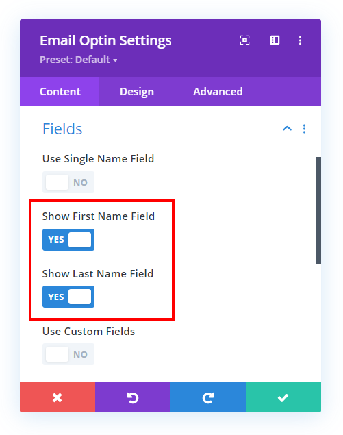 horizontal inline Divi email optin module with first and last name fields turned on
