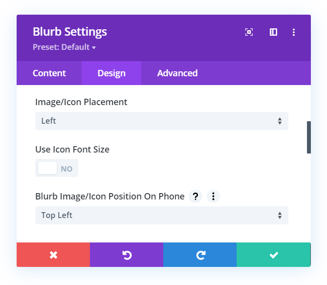 Divi Responsive Helper setting for Blurb Image Icon Positon on Phone devices