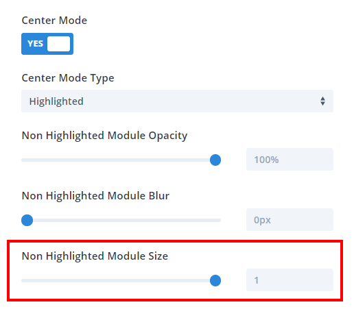 Divi Carousel Maker Center Mode Non Highlighted Module Size setting
