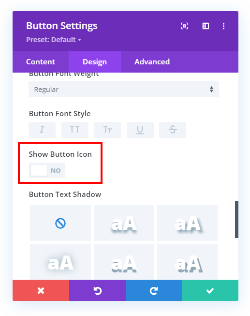 turn off default Divi button icon