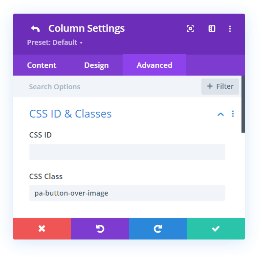 add a custom CSS class for putting a Divi Button module over an image