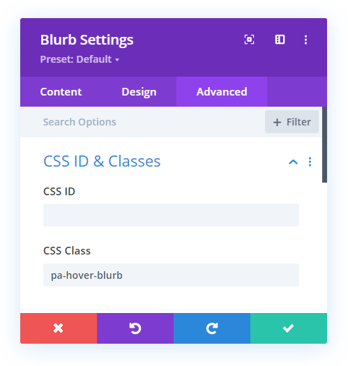add custom CSS class to the Divi Blurb module for a hover effect
