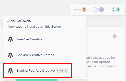 list of Divi staging site applications in Cloudways