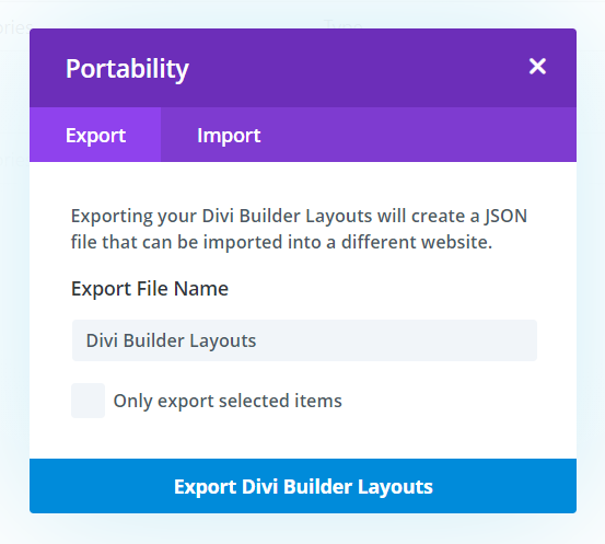 Export Divi Library layouts as a Backup