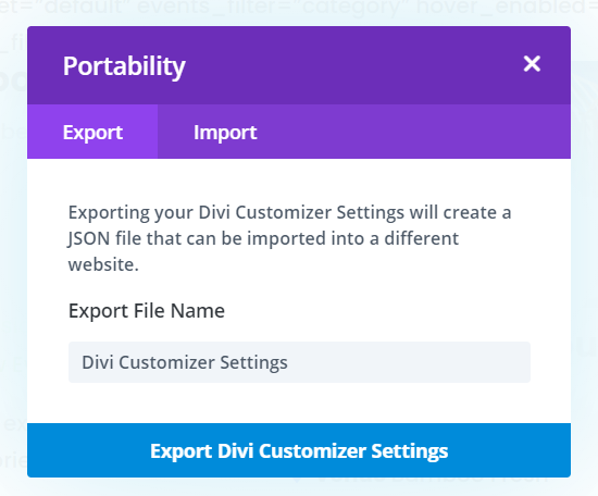Export Divi Theme Customer settings as a Backup