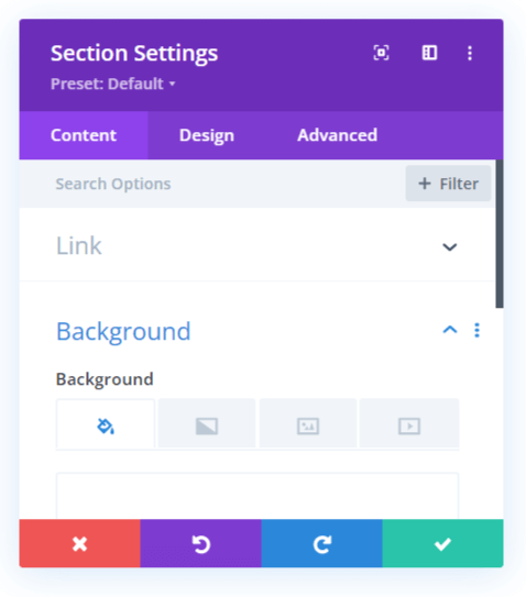 background image settings in Divi 1