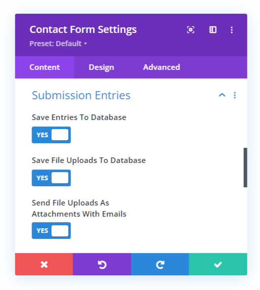 save Divi Contact Form submission entries to website database