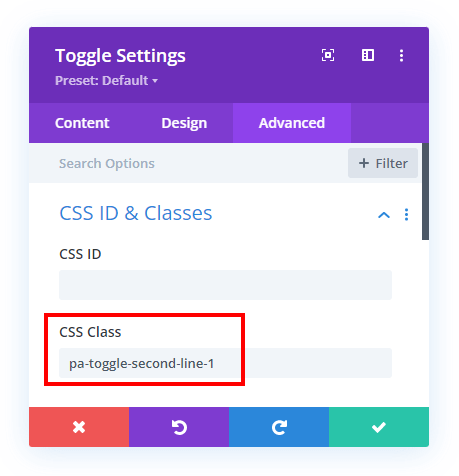 add custom CSS class for adding a second line subitle text to the Divi Toggle module