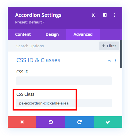 increase the clickable area of the Divi Accordion module