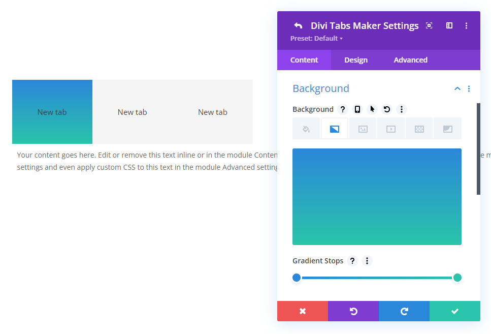 use gradient or image in tab background of the Divi Tabs Maker plugin