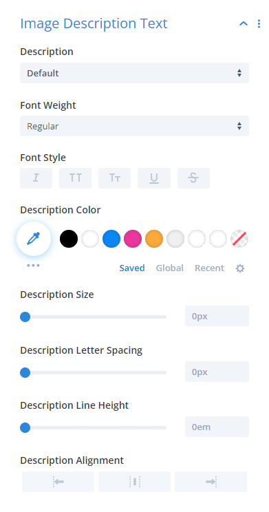 image description text design settings in the Divi Image Helper plugin