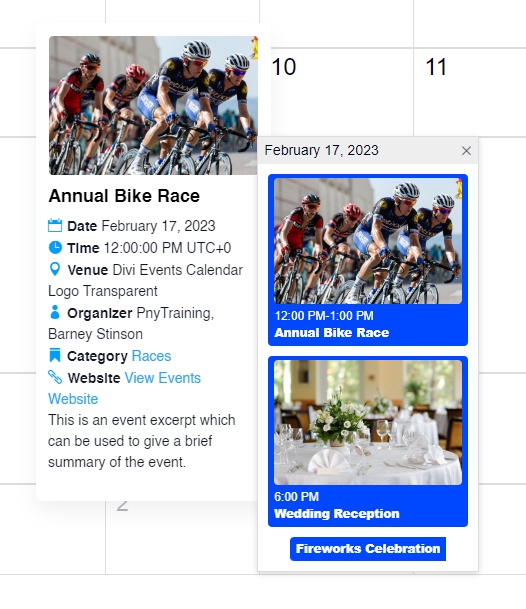 limit the number of events per day frontend example 2 in the Events Calendar module Divi Events Calendar Plugin by Pee Aye Creative