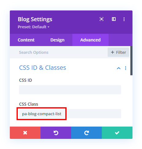 add a CSS class to the compact Divi blog list