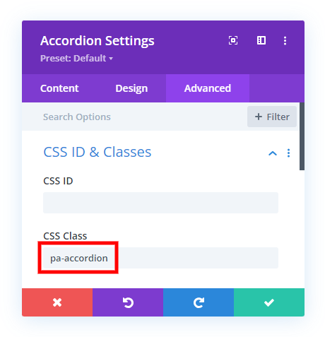 add a CSS class for setting the default Divi accordion module state to closed