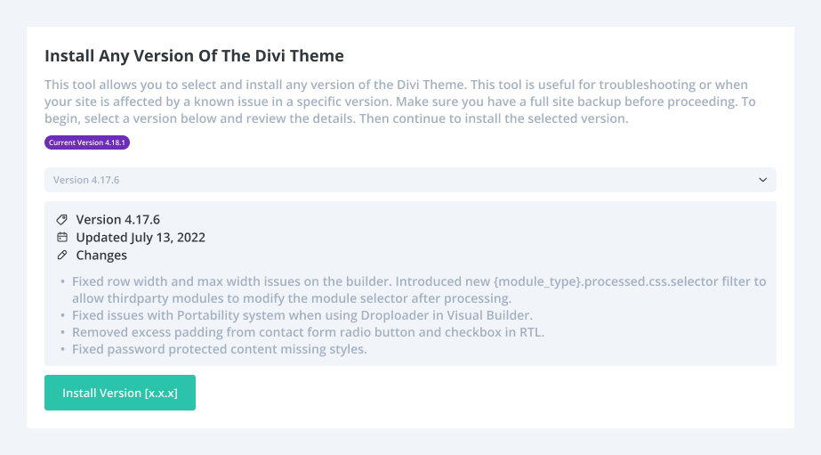 how to Install Any Version Of The Divi Theme using the Divi Assistant plugin