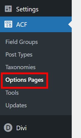 access the ACF Options Pages with the Divi Dynamic Helper plugin
