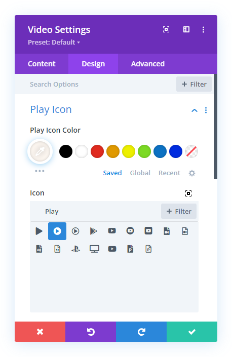select an icon for the Divi Video module pulsing tutorial